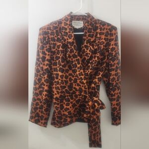 Rickie Freeman By Teri Jon Animal Print Women's Jacket - Orange and Black, Silk.